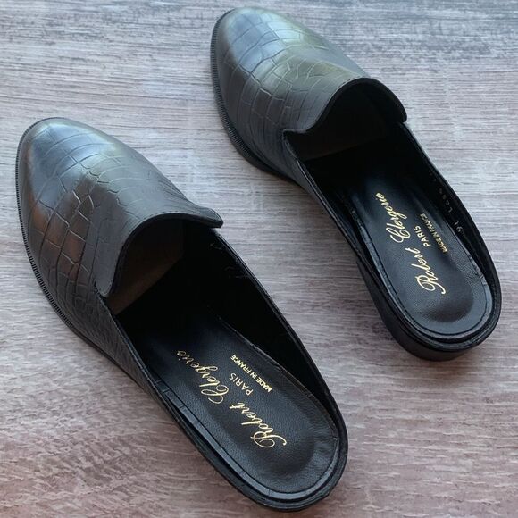 New Robert Clergerie Paris Alice open heel flat Mules loafers black croc EU 36.5 - Picture 6 of 16